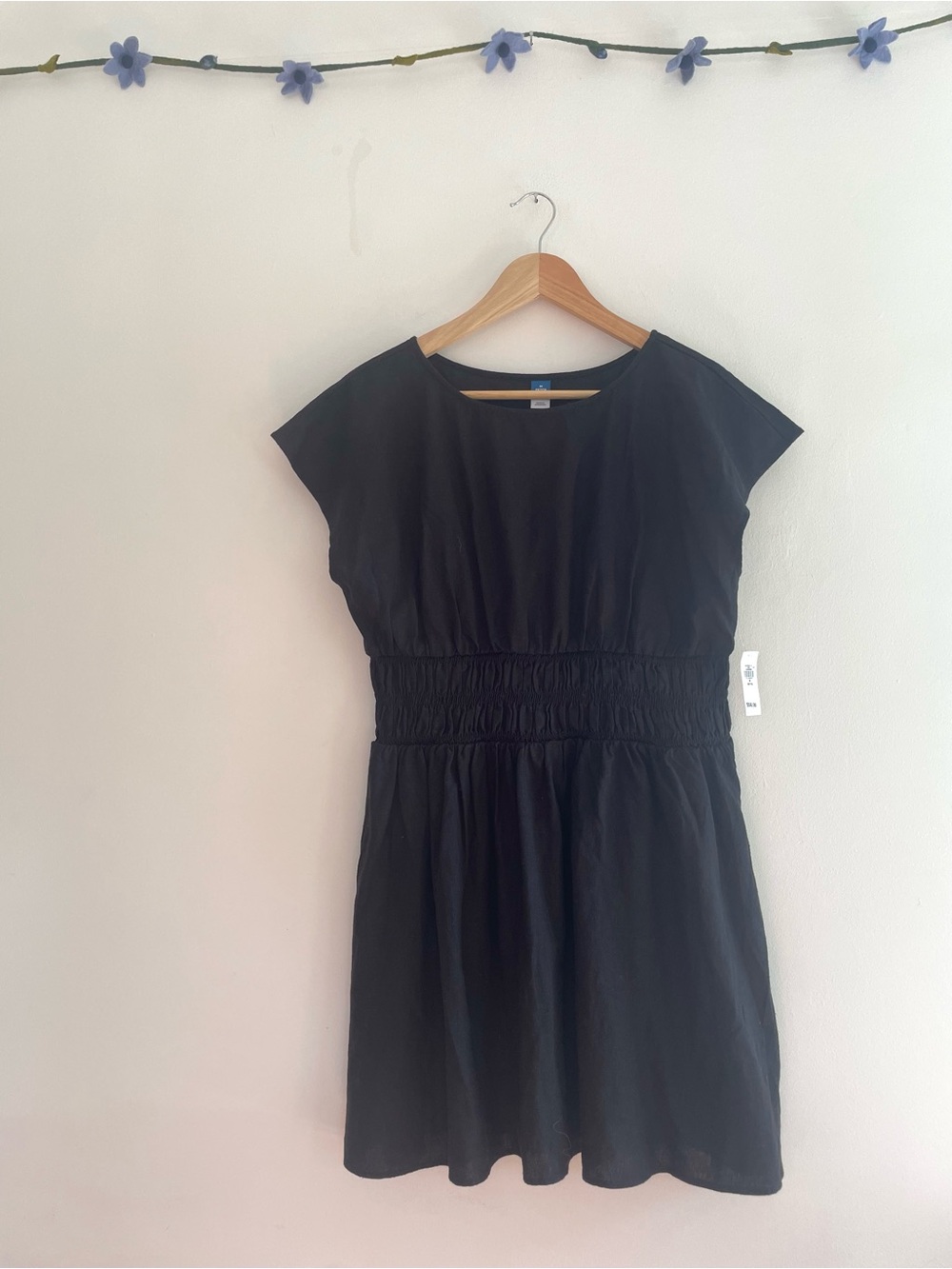 Old Navy Black Smocked-Bodice Fit & Flare Mini Dress - Size M Petite